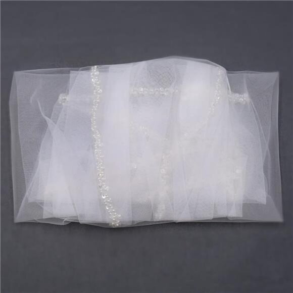 Wedding Veil Pearls and Crystals Beaded Edge 1 Tier Fingertip Length Bridal Veil